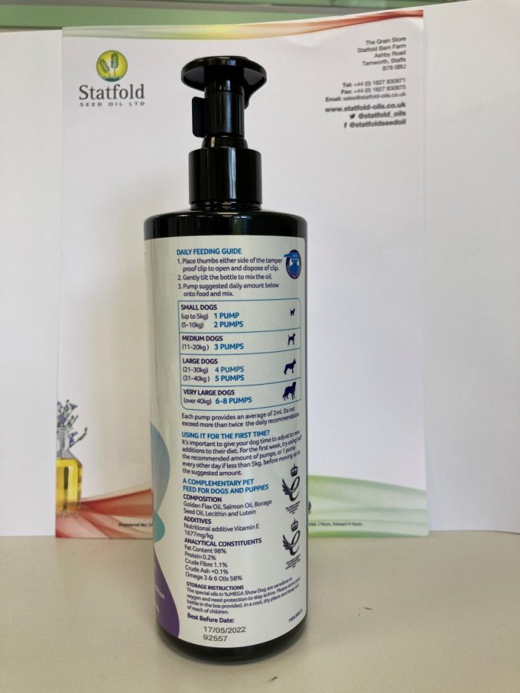 Statfold Seed Oil bottle label, best before date printed with Thermal Inkjet printer