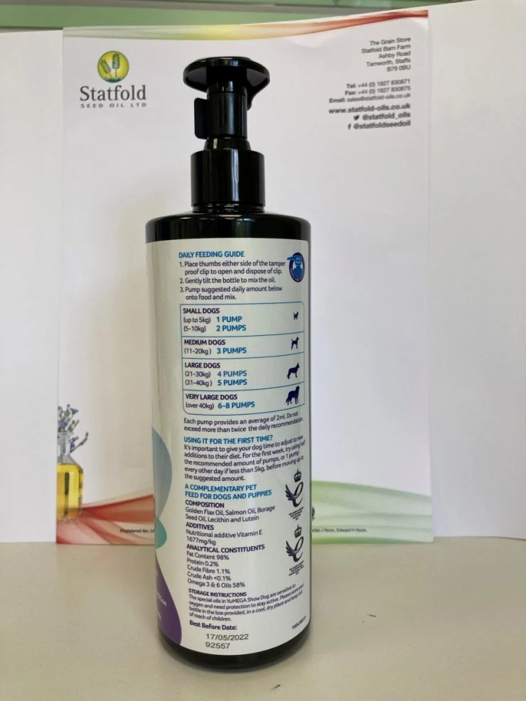 Statfold Seed Oil bottle label, best before date printed with Thermal Inkjet printer