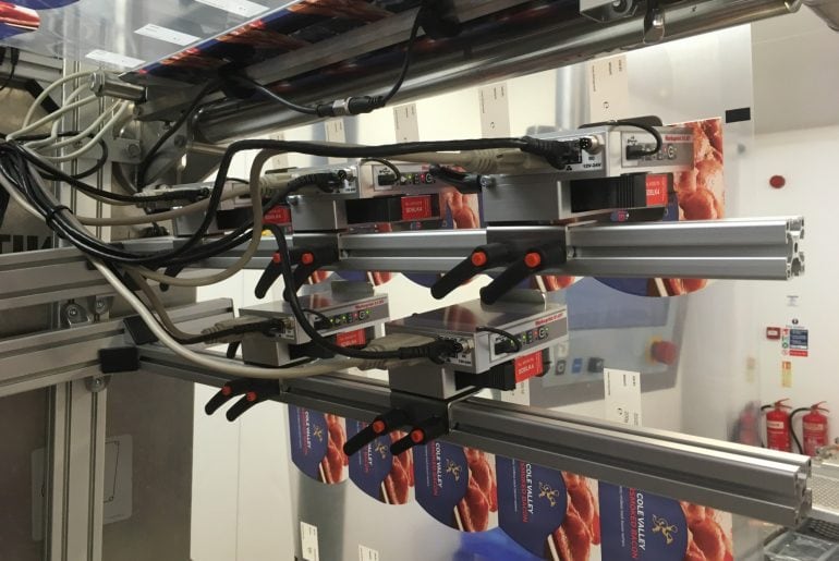 Five connected thermal inkjet printing best before dates on flow wrapper