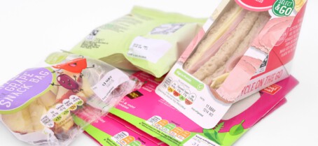 Lunch meal deal with best before date prints- sandwich skillet, flow wrap and carton
