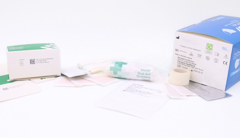Group of medical packaging with variable data printed such as GS1 codes using thermal inkjet technology