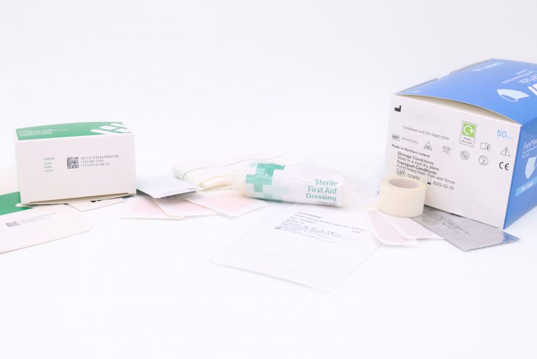 Group of medical packaging with variable data printed such as GS1 codes using thermal inkjet technology