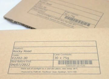 Printed outer case sample Outer case printed with barcode and variable data for baked goods