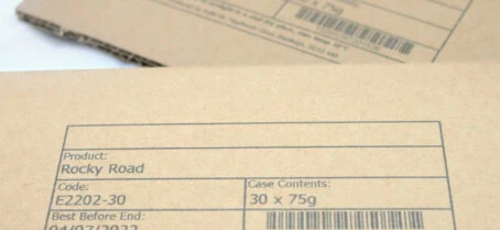 Printed outer case sample Outer case printed with barcode and variable data for baked goods