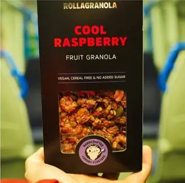 Rolla granola product sample with thermal inkjet print