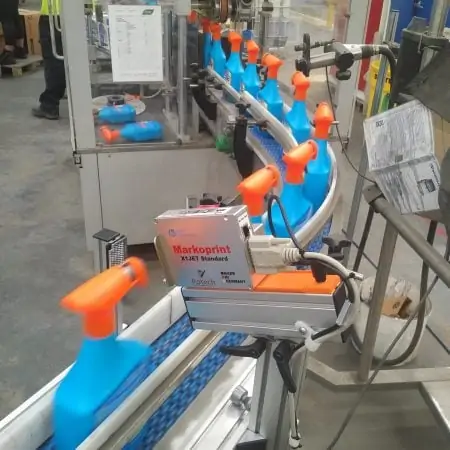 Thermal Inkjet printing onto trigger spray bottles on production line