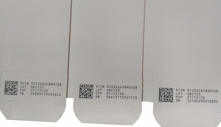 Pharmaceutical carton printed with variable data and GS1 code using thermal inkjet technology