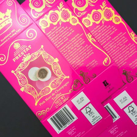 Chocolate carton with best before date and batch number printed using thermal inkjet