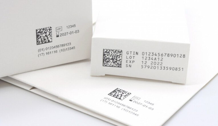 Pharmaceutical, medical cartons printed with serial data and GS1 codes using thermal inkjet printer