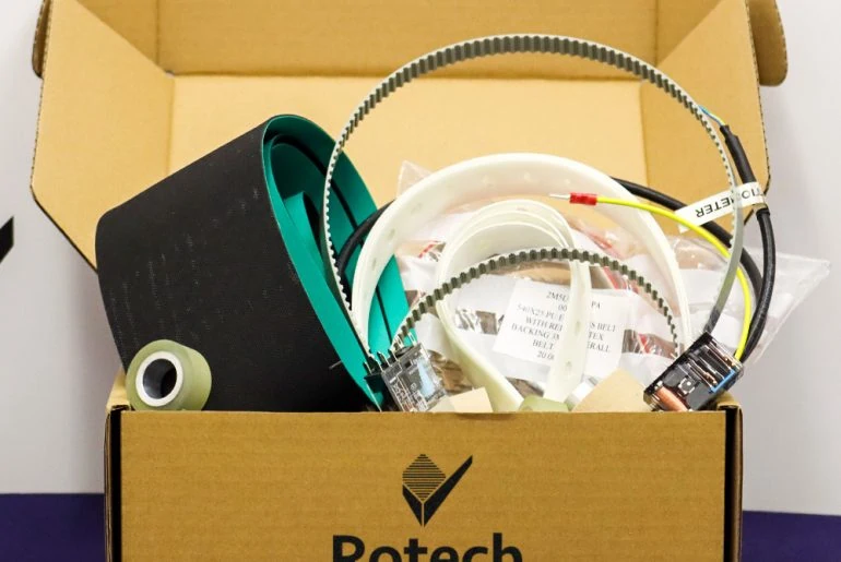 Hamper filled with Rotech spares and accessories for feeding systems