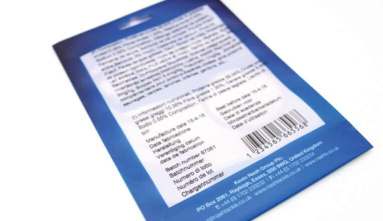Pet supplies pouch with ingredients list and variable data printed with a TTO