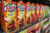 Tetra pak packaging lined up on supermarket shelves