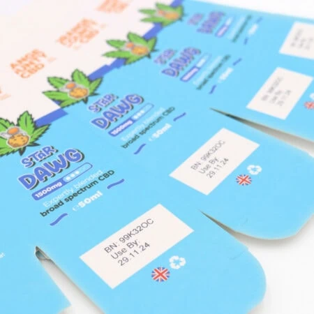 Batch number and best before date printed onto CBD cartons