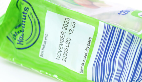 Best before date on flow wrap for hazelnuts