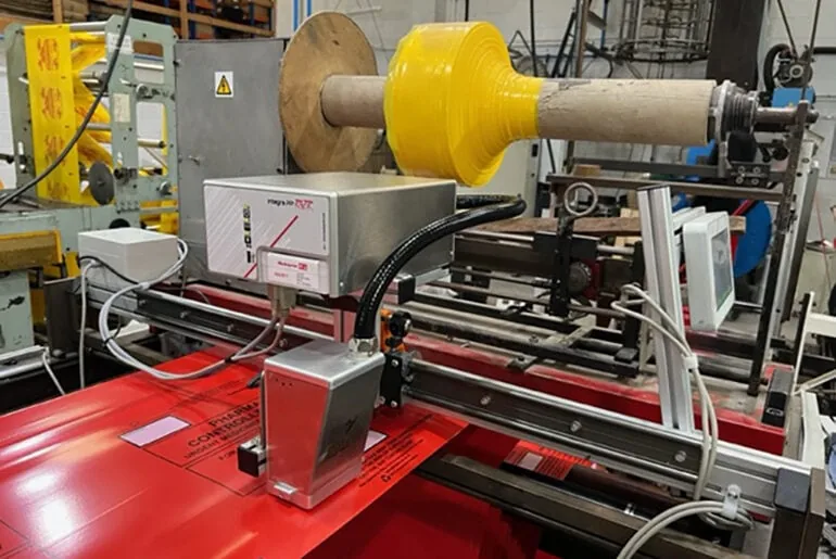 Rotech Razr PP 34, large area printer on production line flow wrap