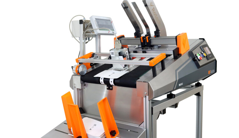 RF Auto, batch coding machine, printing onto pouches.