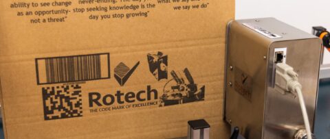  Rotech PP108 printing on cardboard box- barcode, logo,GS1 code and graphic